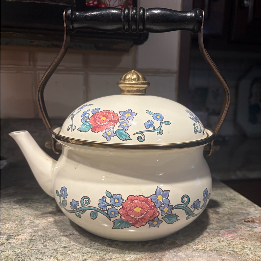 Vintage Taiwan Normandy Enamel Tea Kettle